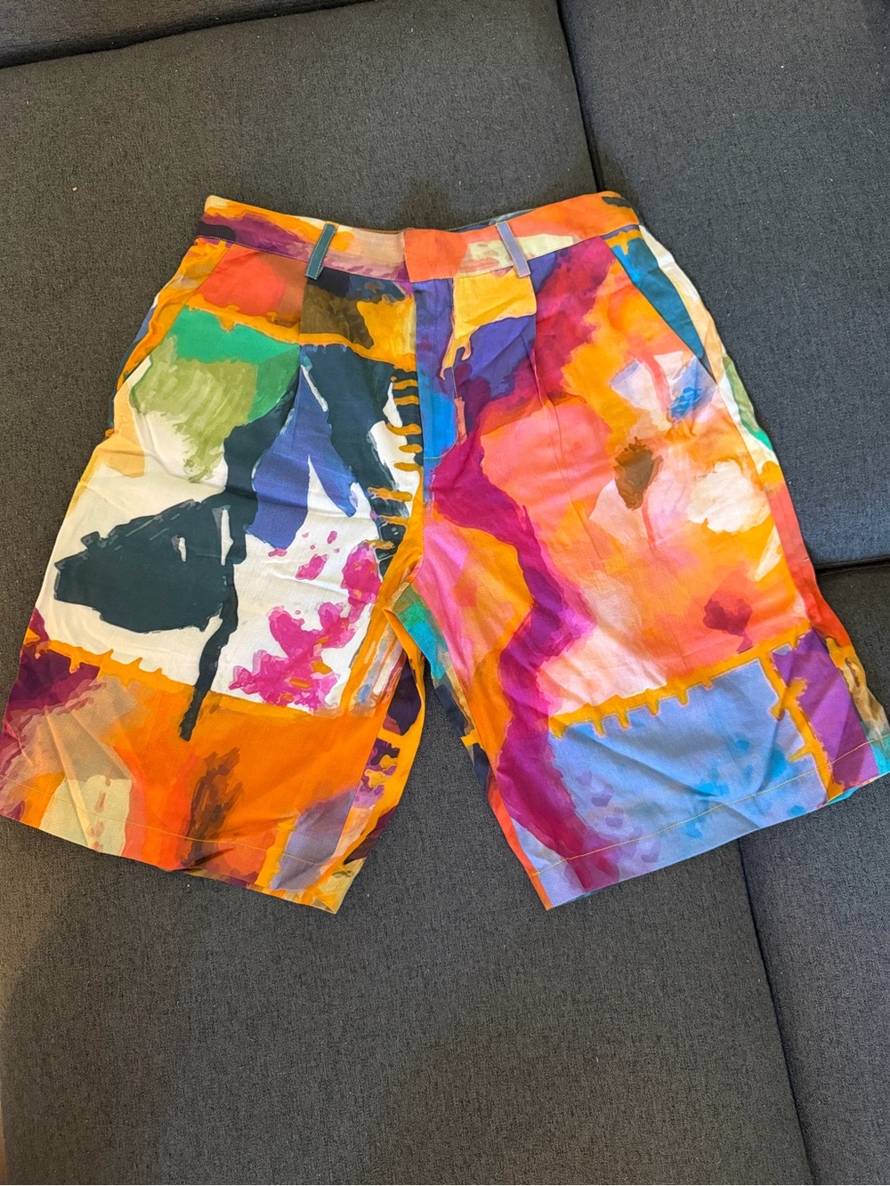 Walter Baker Multicolor Abstract Paint-Print Shorts — Orange, Pink, Blueu